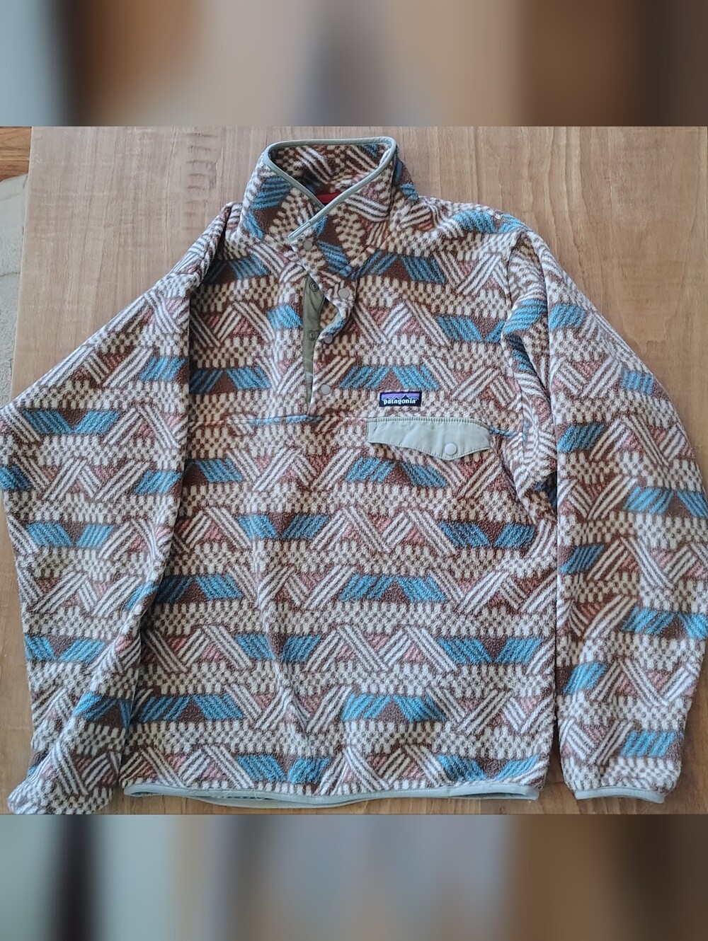 Patagonia Synchilla Men’s Geometric Fleece Pullover - Beige, Blue & Brown